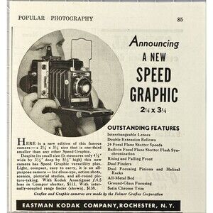 Eastman Kodak Speed Graphic 2.25 x 3.25 Camera " Outstanding" Vtg Print Ad 1938